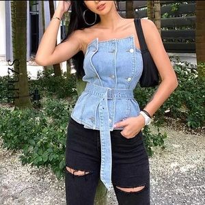 Off Shoulder Denim with belt - Denim